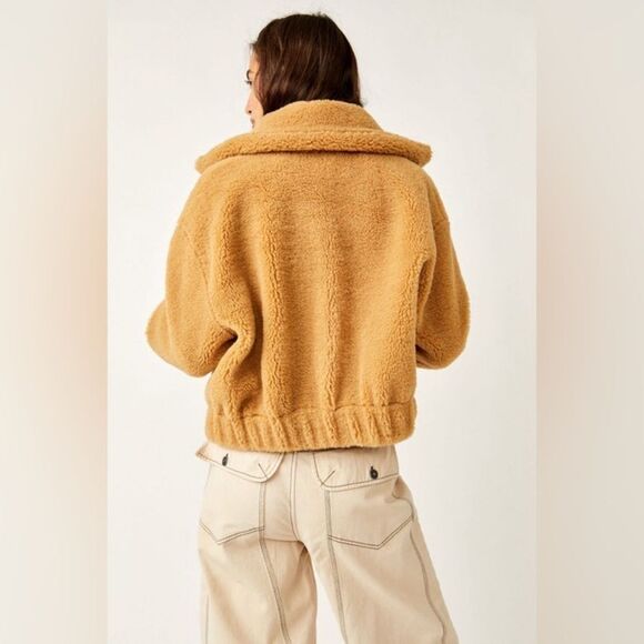 NWT Free People Get Cozy Teddy Full Zip Jacket in Camel Tan - Picture 3 of 12